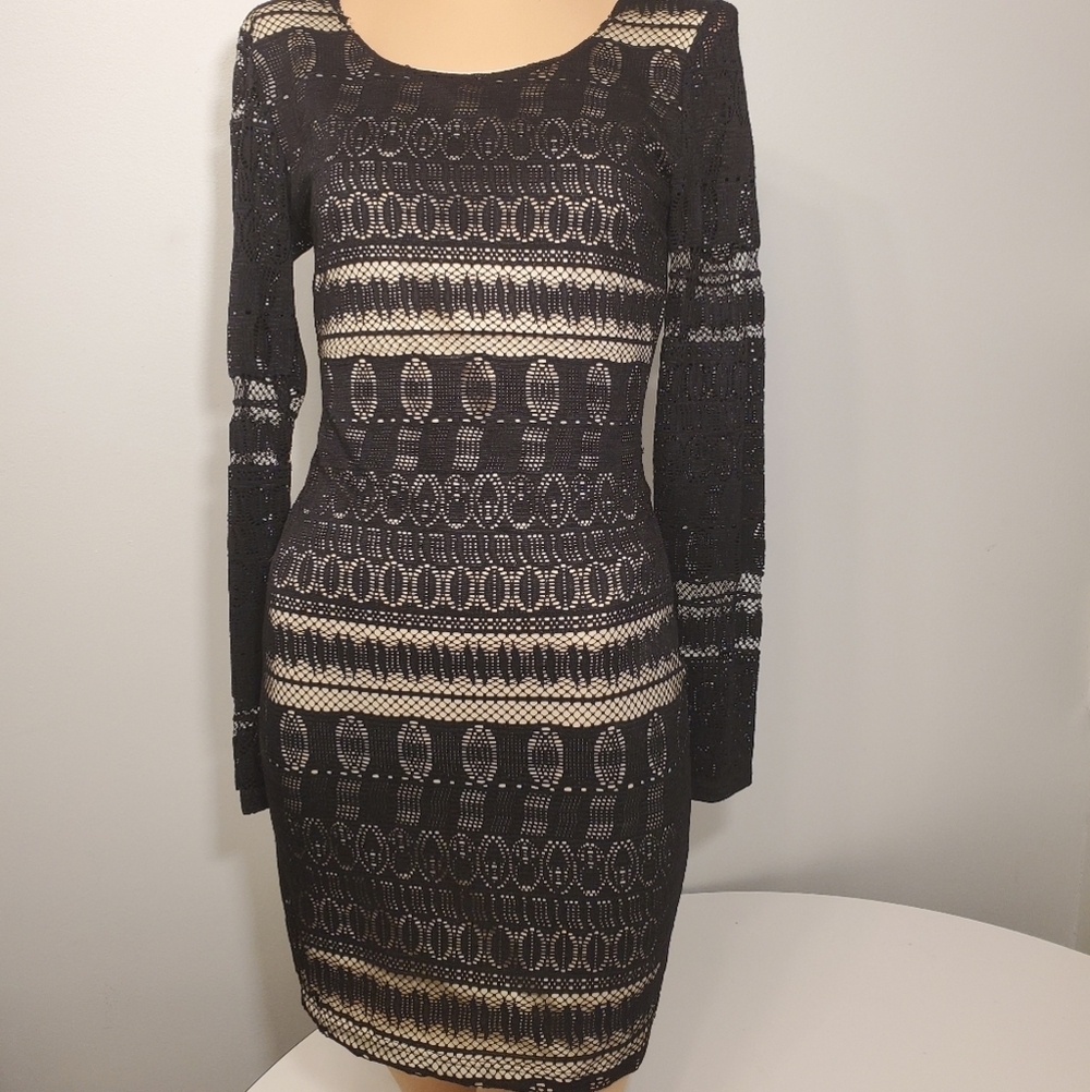 Windsor Black Lace Mini Dress w/see-Through Arms - Picture 2 of 5